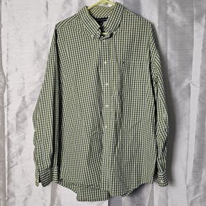 VTG. Tommy Hilfiger Men's XL Button Up Green Multicolor Plaid Check Flag Logo